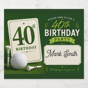 Golf 40th birthday to golfer with golf ball beer bottle label