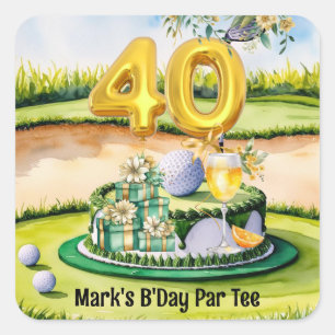 Golf 40th Birthday with Cake on Course for Golfer Square Sticker