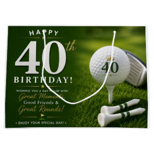 Golf 40th Birthday with golf balls on green grass Large Gift Bag