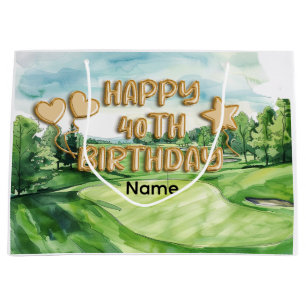 Golf 40th Birthday with golf balls on green grass Large Gift Bag