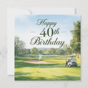 Golf 40th Birthday with Golf cart on golf course Card