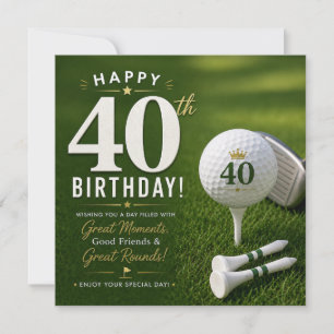 Golf 40th Birthday with number and golf ball Card