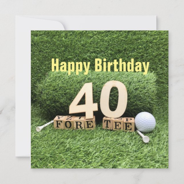 Golf 40th Birthday with number and golf ball  Card (Front)