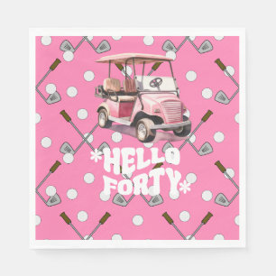 Golf 40th birthday with pink cart  woman golfer napkin