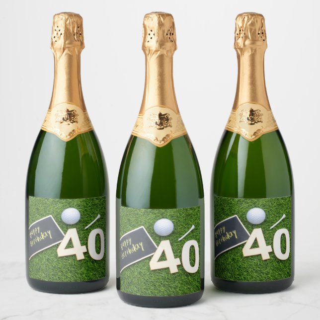 Golf 40th Birthday with word happy birthday golfer Sparkling Wine Label (Bottles)