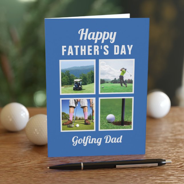 Golf 4 Photo Collage Father's Day Card for Golfers (Upload 4 fave photos for your Golfing Dad's Father's Day Card and add a sweet message inside)