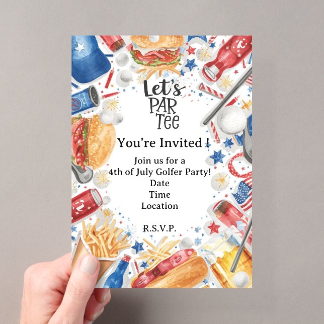 GOLF  4th July   Independence Day Golfer party   Acrylic Invitations (Insitu (Handheld))