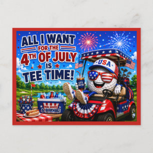 Golf 4th July Independence Day Postcard