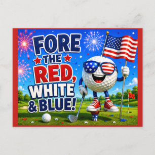 Golf 4th July Independence Day Postcard
