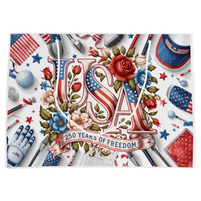 Golf 4th of July 250 Years Independence Button Large Gift Bag (Front)