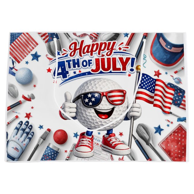 Golf 4th of July  Independence Day Button Large Gift Bag (Front)