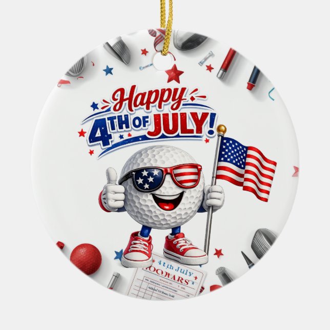 Golf 4th of July  Independence Day  Ceramic Tree Decoration (Front)