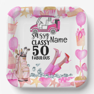 Golf 50th Birthday for woman golfer Paper Plate