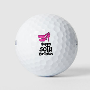 Golf 50th Birthday for woman golfer pink high heel Balls