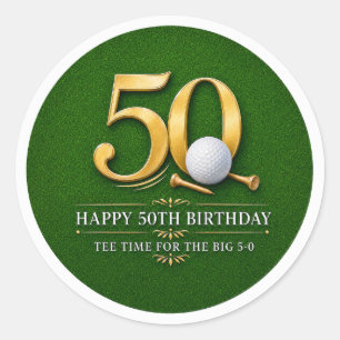 Golf 50th Birthday Golfer Gold 50 Watercolor Classic Round Sticker
