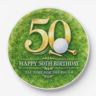 Golf 50th Birthday Golfer Gold 50 Watercolor Paper Plate