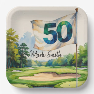 Golf 50th Birthday on Golf Course  Paper Plate