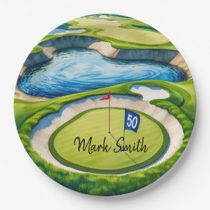 Golf 50th Birthday on Golf Course  Paper Plate