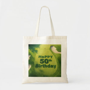 Golf 50th birthday on golf course tote bag