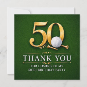Golf 50th Birthday on Green Thank You Card