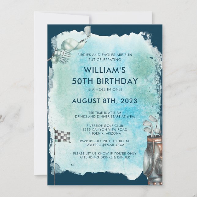 Golf 50th Birthday Party Watercolor Invitation (Front)