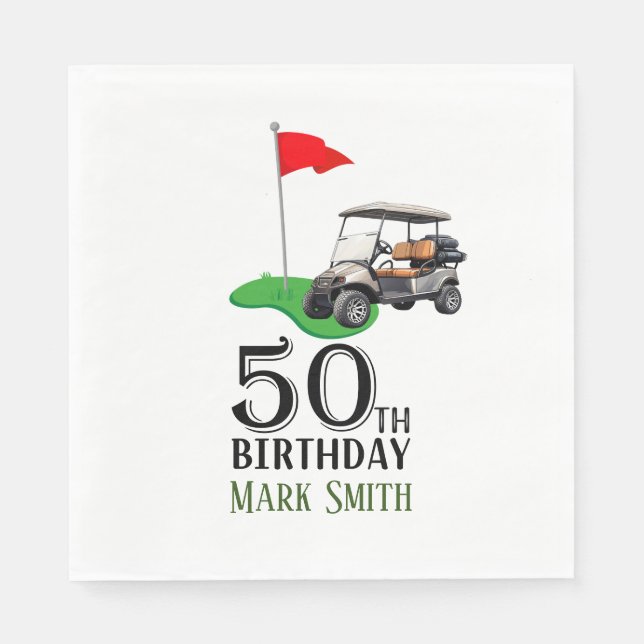 Golf 50th Birthday  to You with Golf Flag  Napkin (Front)