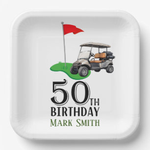Golf 50th Birthday  to You with Golf Flag  Paper Plate