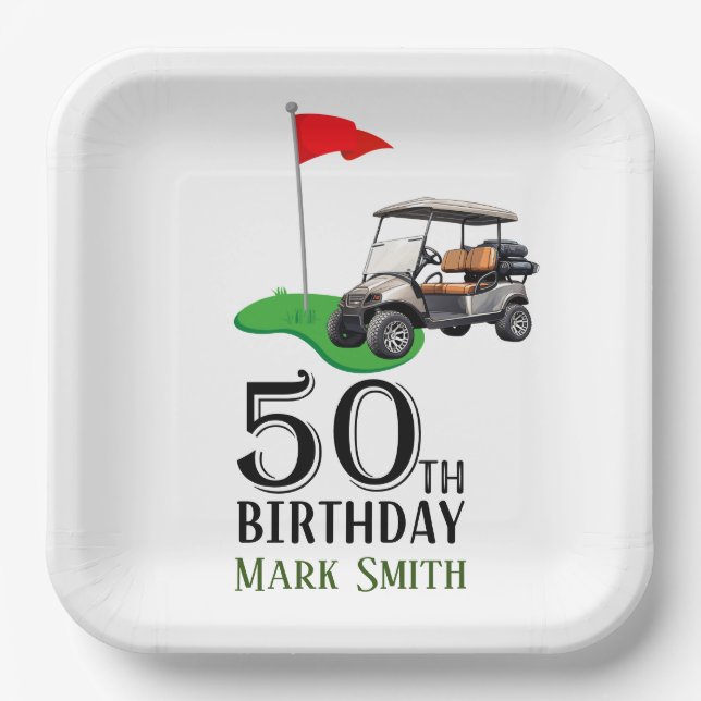 Golf 50th Birthday  to You with Golf Flag  Paper Plate (Front)