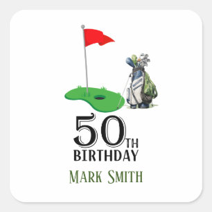 Golf 50th Birthday  to You with Golf Flag  Square Sticker