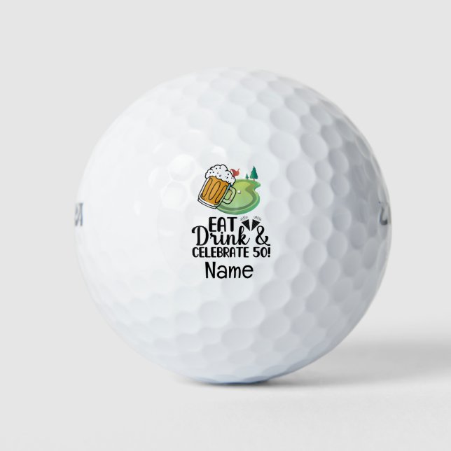 Golf 50th Birthday with beer for golfer on green Golf Balls (Front)
