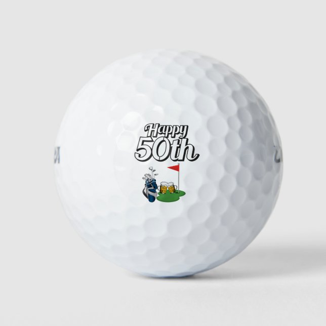 Golf 50th Birthday with beer for golfer on green Golf Balls (Front)