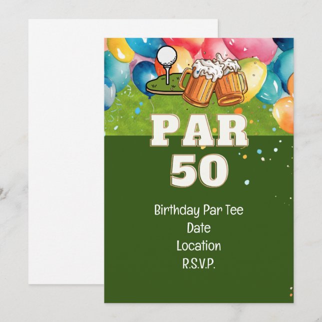 Golf 50th Birthday with golf and beer Invitation (Front/Back)
