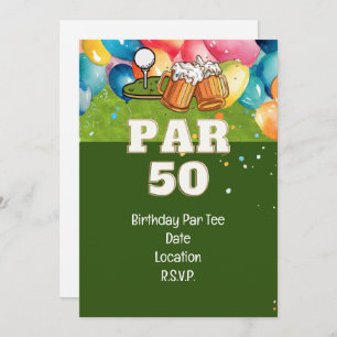 Golf 50th Birthday with golf and beer Invitation
