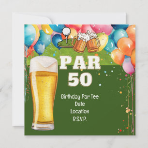 Golf 50th Birthday with golf and beer Invitation