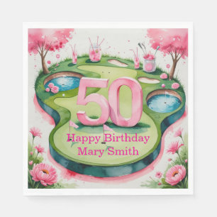 Golf 50th Birthday with Number for Woman golfer Napkin