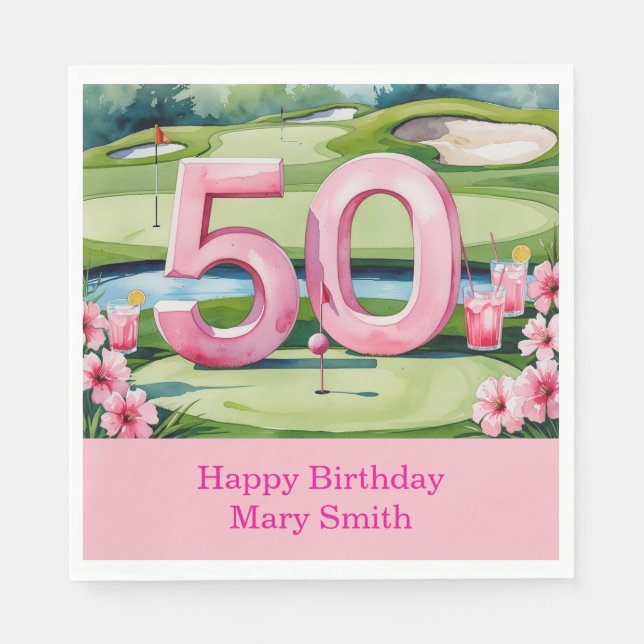 Golf 50th Birthday with Number for Woman golfer  Napkin (Front)