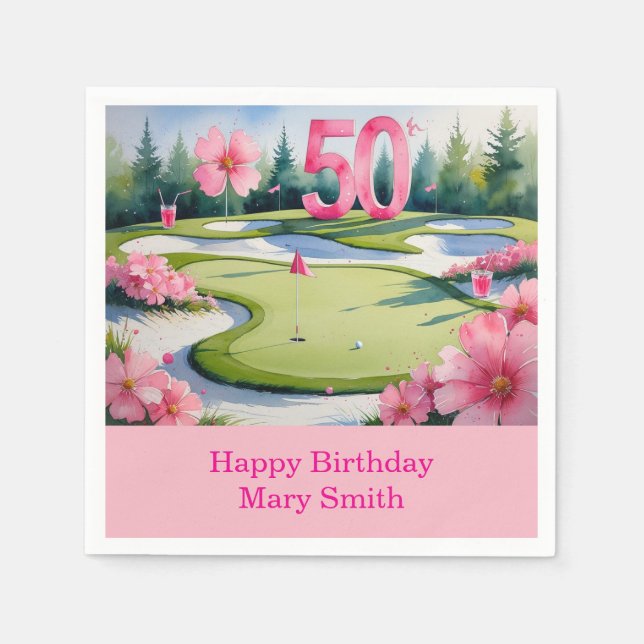 Golf 50th Birthday with Number for Woman golfer  Napkin (Front)