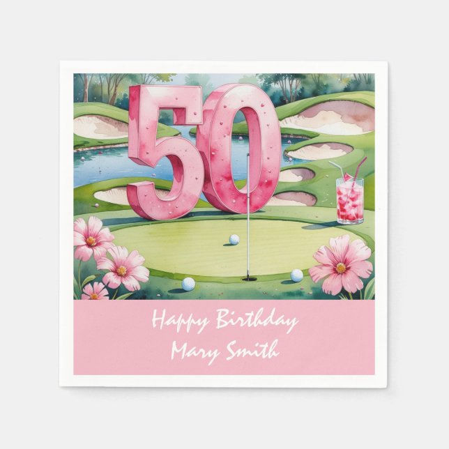 Golf 50th Birthday with Number for Woman golfer  Napkin (Front)