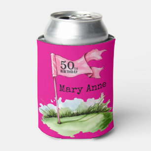 Golf 50th Birthday Woman Golfer Pink theme Can Cooler