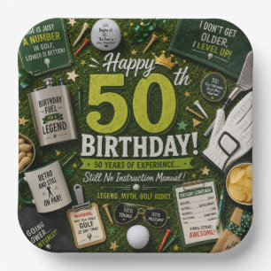 Golf 50th Golfer's Birthday with balls on green Paper Plate