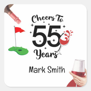 Golf 55th Birthday  "Golden Swing: Celebrating  Square Sticker