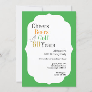 Golf 60th Birthday Cheers and Beers Green Invitation