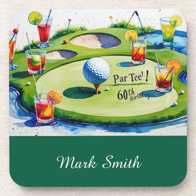 Golf 60th Birthday for Golfer with ball and tee Coaster (Front)