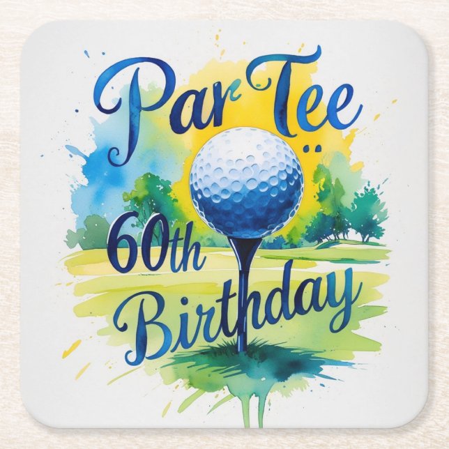 Golf 60th Birthday for Golfer with ball and tee Square Paper Coaster (Front)