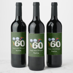 Golf 60th Birthday Golfer with golf ball and tees Wine Label