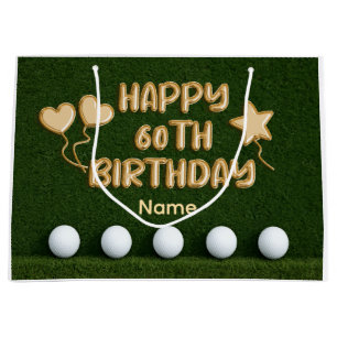 Golf 60th Birthday with golf balls on green grass Large Gift Bag