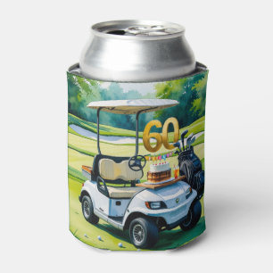 Golf 60th Birthday with golf cart on green  Can Cooler