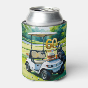 Golf 60th Birthday with golf cart on green Can Cooler