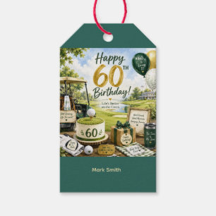 Golf 60th Birthday with golf cart on green Gift Tags