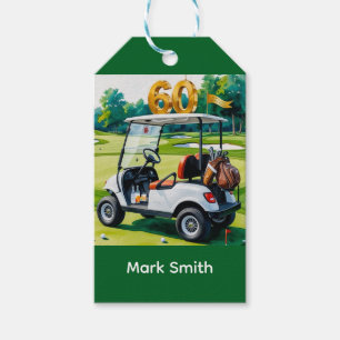 Golf 60th Birthday with golf cart on green Gift Tags